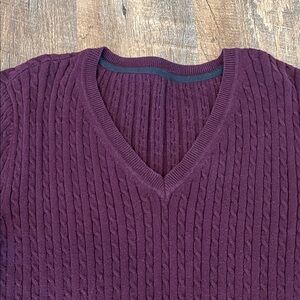 Tommy Hilfiger Rich Plum V-Neck Cable Knit Sweater Large